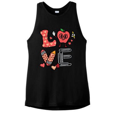 Love Valentines Day Apple Retro School Prek Teacher Ladies PosiCharge Tri-Blend Wicking Tank