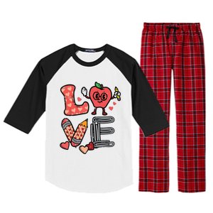 Love Valentines Day Apple Retro School Prek Teacher Raglan Sleeve Pajama Set