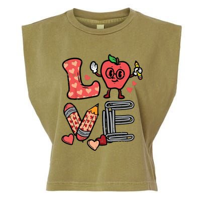 Love Valentines Day Apple Retro School Prek Teacher Garment-Dyed Women's Muscle Tee