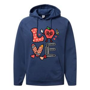 Love Valentines Day Apple Retro School Prek Teacher Performance Fleece Hoodie