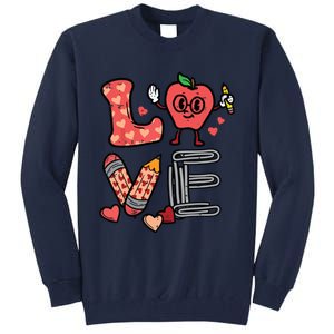 Love Valentines Day Apple Retro School Prek Teacher Tall Sweatshirt