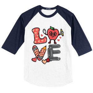 Love Valentines Day Apple Retro School Prek Teacher Baseball Sleeve Shirt