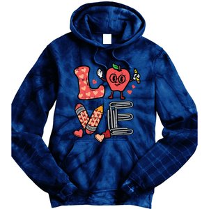 Love Valentines Day Apple Retro School Prek Teacher Tie Dye Hoodie