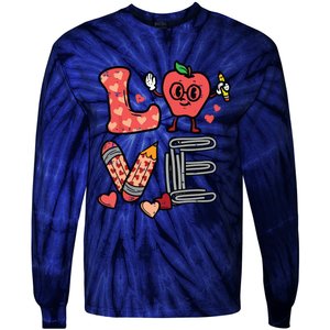 Love Valentines Day Apple Retro School Prek Teacher Tie-Dye Long Sleeve Shirt