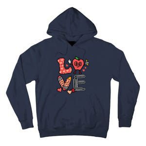 Love Valentines Day Apple Retro School Prek Teacher Tall Hoodie