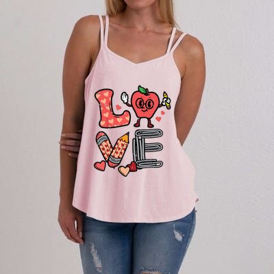 Love Valentines Day Apple Retro School Prek Teacher Women's Strappy Tank