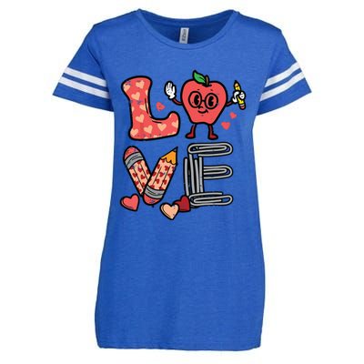 Love Valentines Day Apple Retro School Prek Teacher Enza Ladies Jersey Football T-Shirt