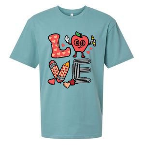 Love Valentines Day Apple Retro School Prek Teacher Sueded Cloud Jersey T-Shirt