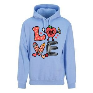 Love Valentines Day Apple Retro School Prek Teacher Unisex Surf Hoodie