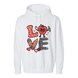 Love Valentines Day Apple Retro School Prek Teacher Garment-Dyed Fleece Hoodie