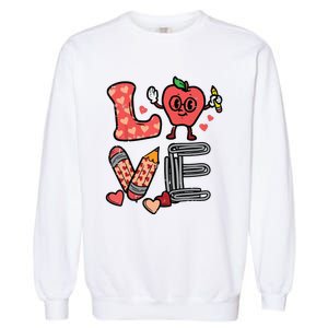 Love Valentines Day Apple Retro School Prek Teacher Garment-Dyed Sweatshirt