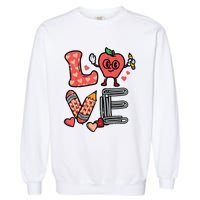 Love Valentines Day Apple Retro School Prek Teacher Garment-Dyed Sweatshirt