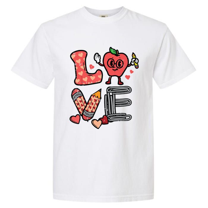 Love Valentines Day Apple Retro School Prek Teacher Garment-Dyed Heavyweight T-Shirt