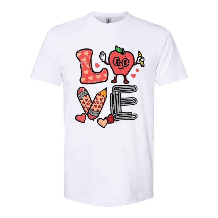 Love Valentines Day Apple Retro School Prek Teacher Softstyle CVC T-Shirt