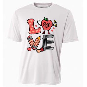 Love Valentines Day Apple Retro School Prek Teacher Cooling Performance Crew T-Shirt