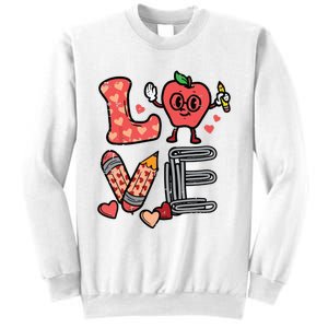 Love Valentines Day Apple Retro School Prek Teacher Sweatshirt