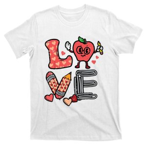 Love Valentines Day Apple Retro School Prek Teacher T-Shirt