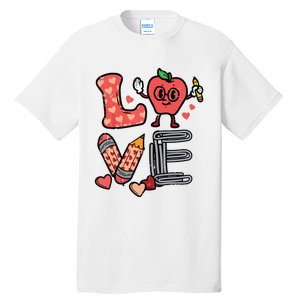 Love Valentines Day Apple Retro School Prek Teacher Tall T-Shirt