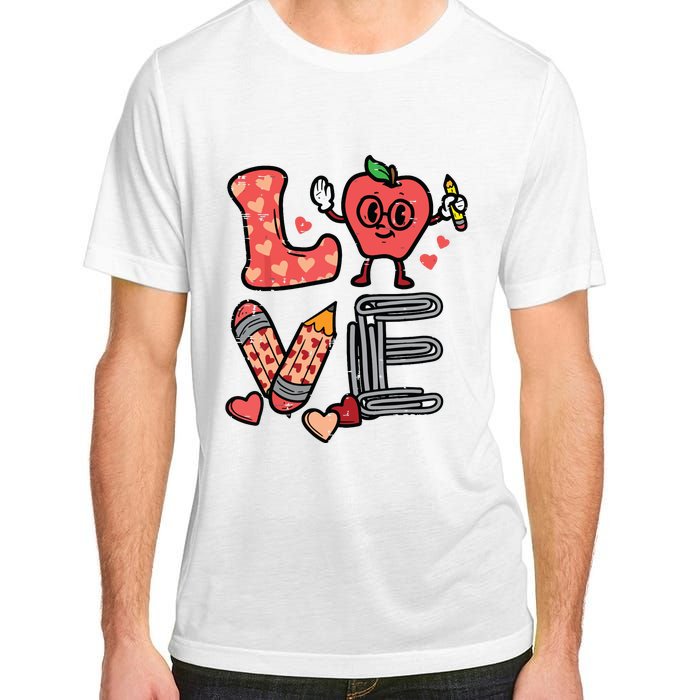 Love Valentines Day Apple Retro School Prek Teacher Adult ChromaSoft Performance T-Shirt