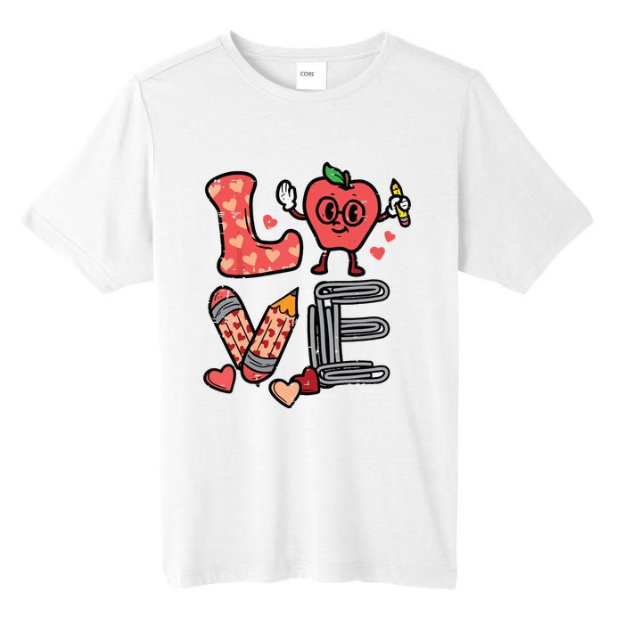 Love Valentines Day Apple Retro School Prek Teacher Tall Fusion ChromaSoft Performance T-Shirt