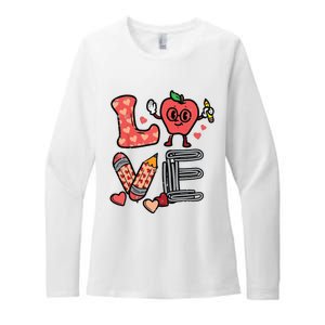 Love Valentines Day Apple Retro School Prek Teacher Womens CVC Long Sleeve Shirt