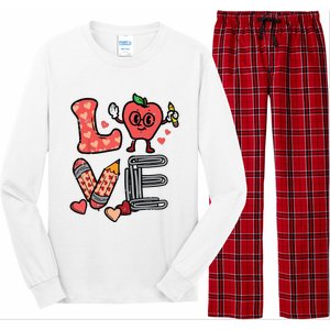 Love Valentines Day Apple Retro School Prek Teacher Long Sleeve Pajama Set