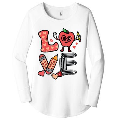 Love Valentines Day Apple Retro School Prek Teacher Women's Perfect Tri Tunic Long Sleeve Shirt