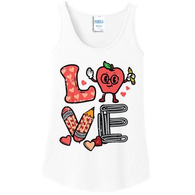 Love Valentines Day Apple Retro School Prek Teacher Ladies Essential Tank