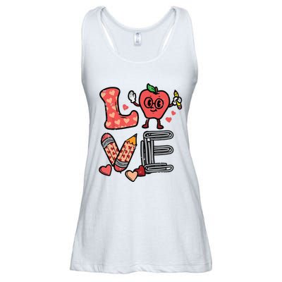 Love Valentines Day Apple Retro School Prek Teacher Ladies Essential Flowy Tank