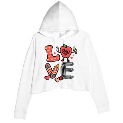 Love Valentines Day Apple Retro School Prek Teacher Crop Fleece Hoodie