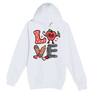 Love Valentines Day Apple Retro School Prek Teacher Premium Pullover Hoodie