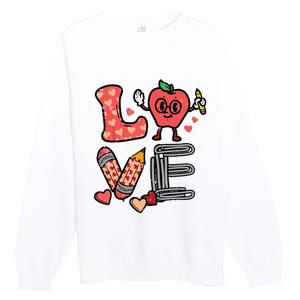 Love Valentines Day Apple Retro School Prek Teacher Premium Crewneck Sweatshirt