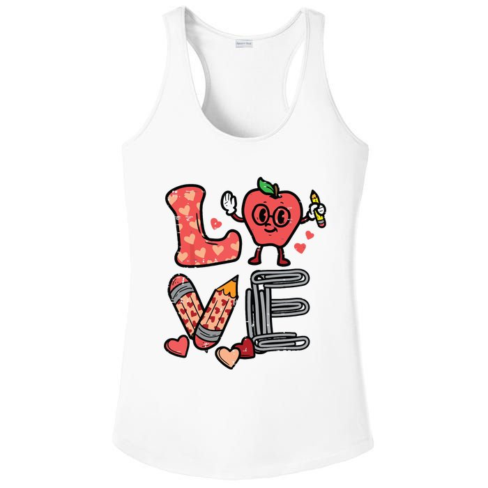 Love Valentines Day Apple Retro School Prek Teacher Ladies PosiCharge Competitor Racerback Tank