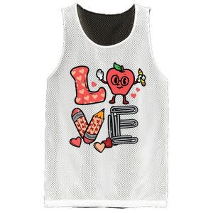 Love Valentines Day Apple Retro School Prek Teacher Mesh Reversible Basketball Jersey Tank