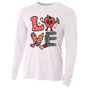 Love Valentines Day Apple Retro School Prek Teacher Cooling Performance Long Sleeve Crew