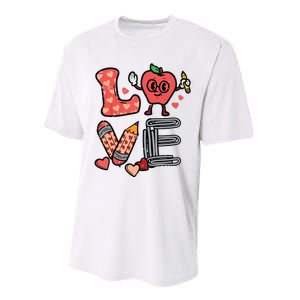 Love Valentines Day Apple Retro School Prek Teacher Performance Sprint T-Shirt