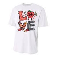 Love Valentines Day Apple Retro School Prek Teacher Performance Sprint T-Shirt