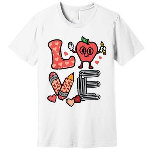 Love Valentines Day Apple Retro School Prek Teacher Premium T-Shirt