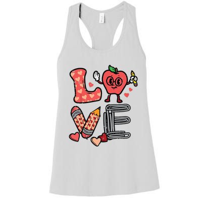 Love Valentines Day Apple Retro School Prek Teacher Women's Racerback Tank