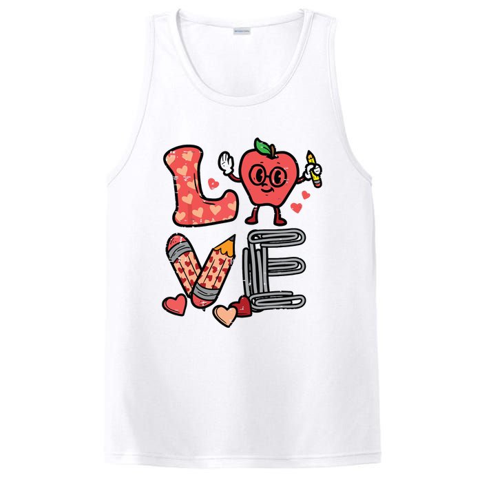 Love Valentines Day Apple Retro School Prek Teacher PosiCharge Competitor Tank