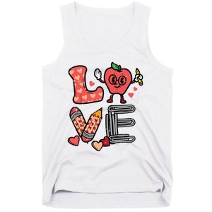 Love Valentines Day Apple Retro School Prek Teacher Tank Top