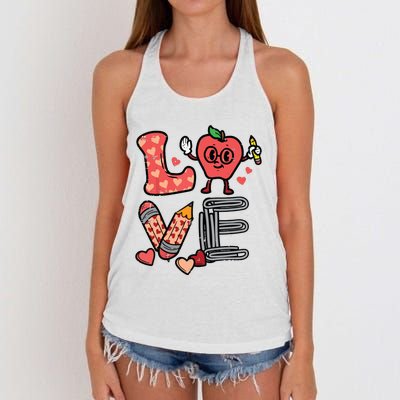 Love Valentines Day Apple Retro School Prek Teacher Women's Knotted Racerback Tank