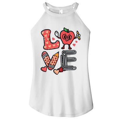 Love Valentines Day Apple Retro School Prek Teacher Women's Perfect Tri Rocker Tank