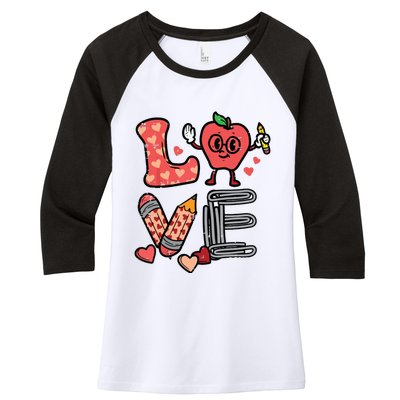 Love Valentines Day Apple Retro School Prek Teacher Women's Tri-Blend 3/4-Sleeve Raglan Shirt