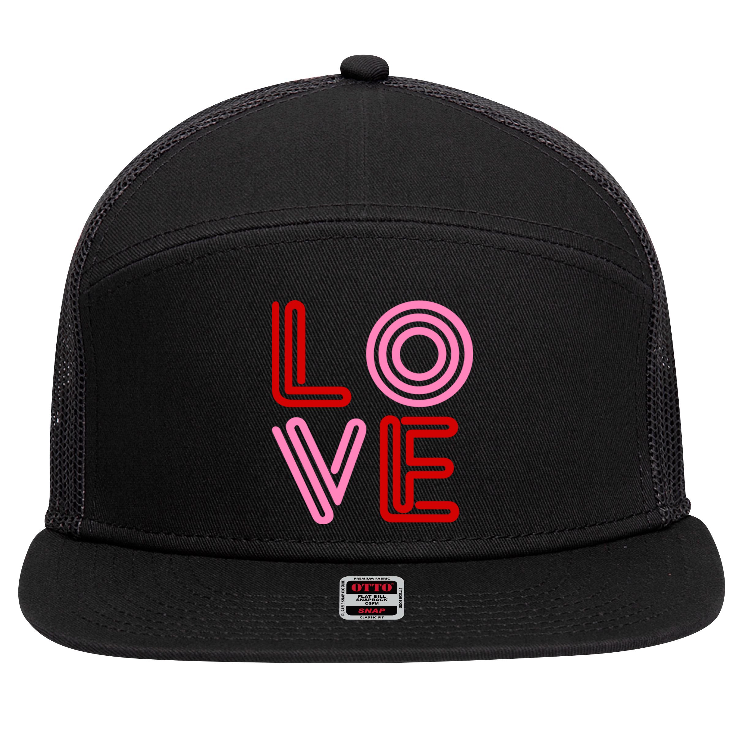Love Valentines Day Pink And Red Logo 7 Panel Mesh Trucker Snapback Hat