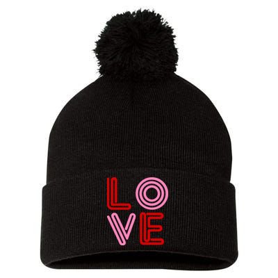 Love Valentines Day Pink And Red Logo Pom Pom 12in Knit Beanie