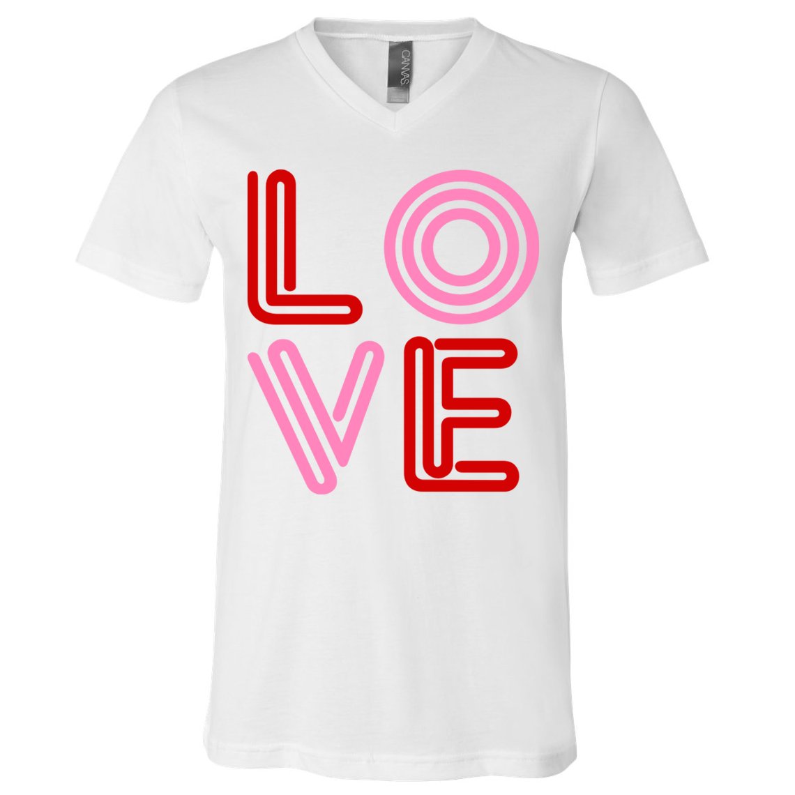 Love Valentines Day Pink And Red Logo V-Neck T-Shirt