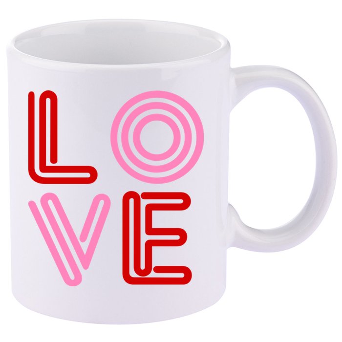 Love Valentines Day Pink And Red Logo 11oz C Handle Ceramic Mug