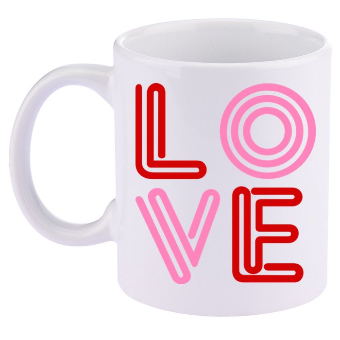 Love Valentines Day Pink And Red Logo 11oz C Handle Ceramic Mug