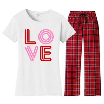 Love Valentines Day Pink And Red Logo Women's Flannel Pajama Set